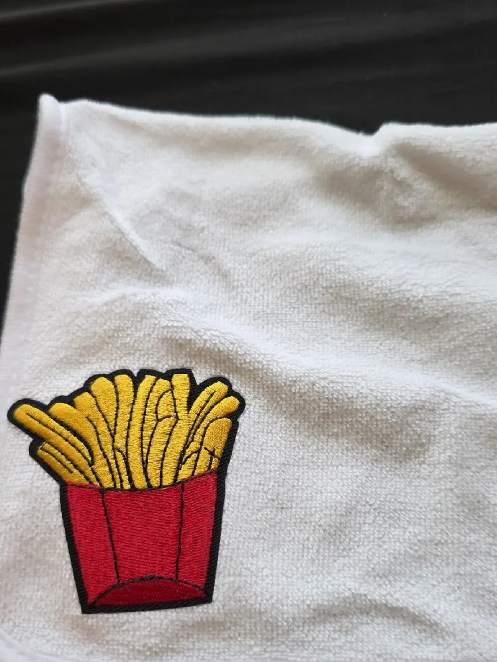 White Kids Bib with French Fry Embroidery